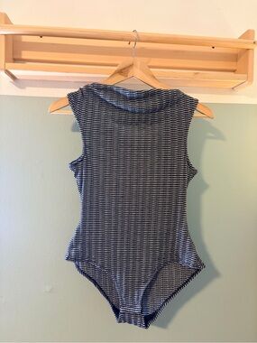 Free People Navy and White Striped Sleeveless Bodysuit